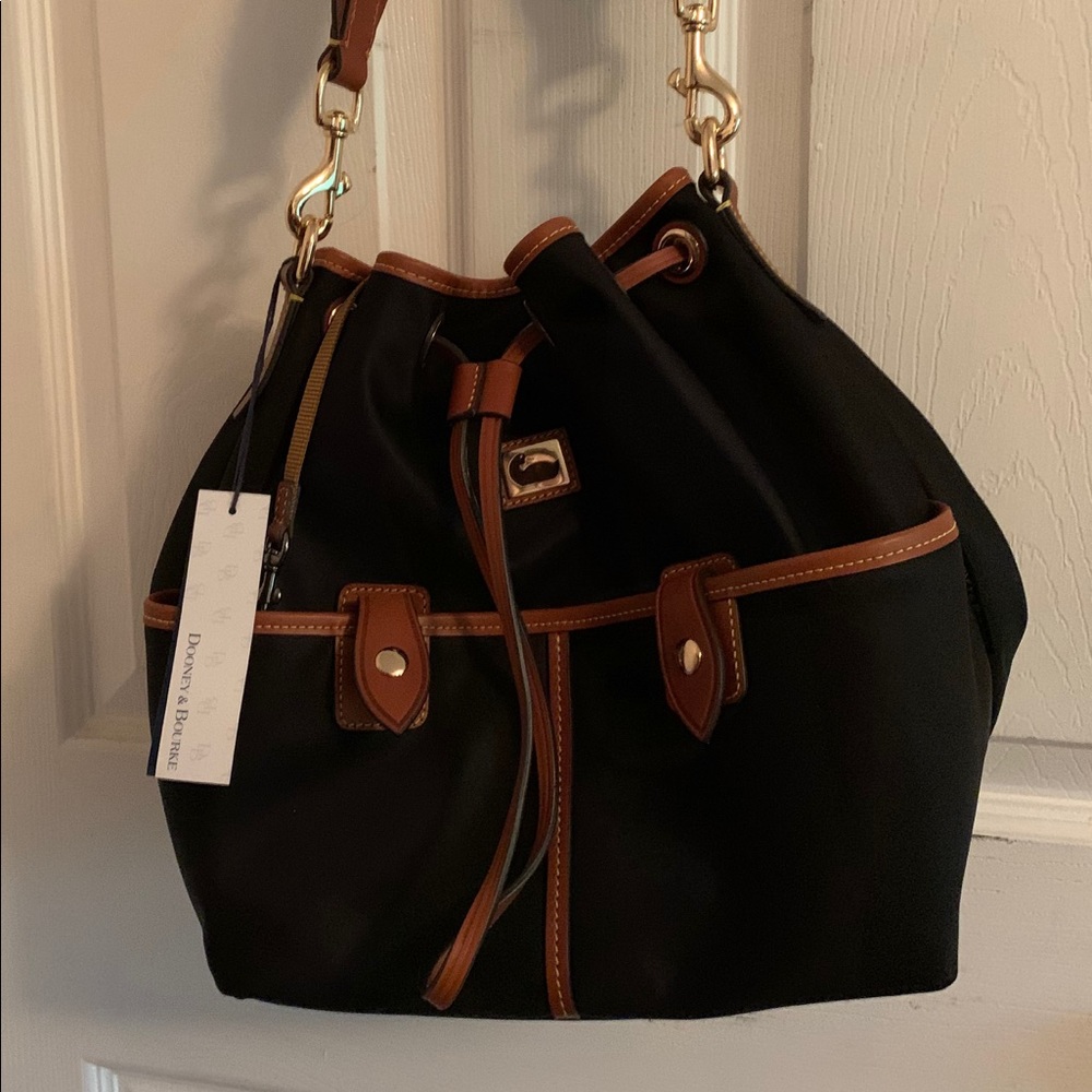 Dooney & Burke Black/Brown Drawstring Bag w/Tags
